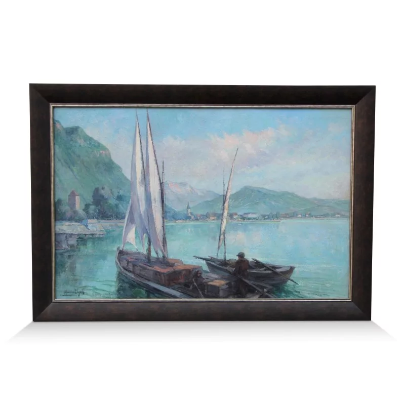 A work \"Villeneuve Lac Léman\" by Maurice Ligué (19th-20th century). Switzerland. - Moinat - Decorating accessories
